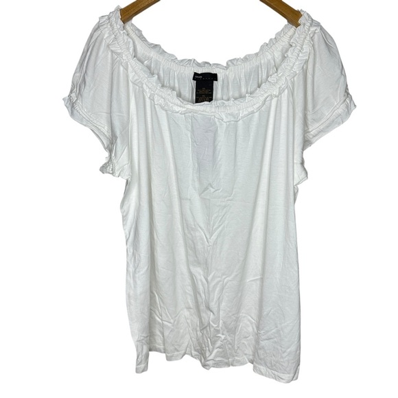 Grace Elements Tops - Grace Elements‎ White Short Sleeve Ruffle Neck & Sleeve Casual Top Size XXL